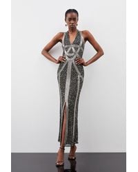 Karen Millen - Tall Crystal Embellished Halter Maxi Dress - Lyst