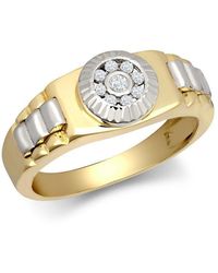 Jewelco London - 9ct 2-colour Gold Cz Fluted Bezel Watch Strap Baby Pinky Ring - Jbr034 - Lyst