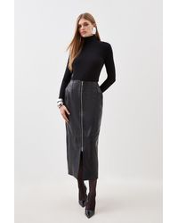 Karen Millen - Leather Zip Through Maxi Pencil Skirt - Lyst