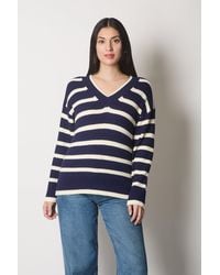 Solo - V Neck Striped Jumper - Lyst
