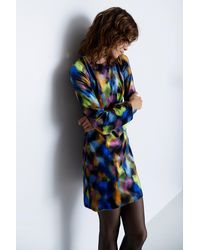 Warehouse - Art Print Velvet Shift Flare Sleeve Mini Dress - Lyst