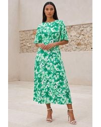Roman - Floral Print Angel Sleeve Midi Dress - Lyst