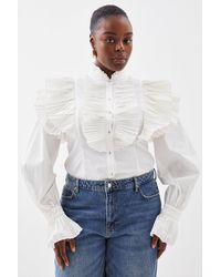 Karen Millen - Plus Size Pleated Ruffle Woven Shirt - Lyst
