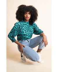 Dancing Leopard - Leela Leopard Print Knitted Jumper Soft 3/4 Sleeve Funnel Neck Top - Lyst