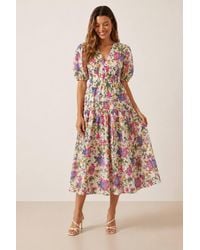 Style Cheat - Puff Sleeve V Neck Midi Dress - Lyst