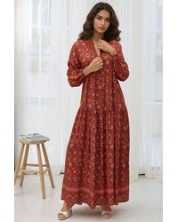 Hiccup - Printed V-Neck Maxi Dress With Buttons - Lyst