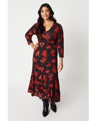 Wallis - Petite Red Floral Jersey Midi Dress - Lyst