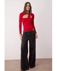 WOVCOR - Asymmetric Cut-Out Knit Bodysuit W/ Tie Neck Detail - Lyst