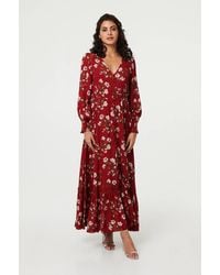 Izabel London - Floral Long Sleeve Lace Trim Maxi Dress - Lyst