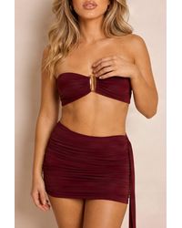 Rebellious Fashion - Holland Slinky Trim Detail Bandeau Top & Drape Mini Skirt Co-Ord Set - Lyst
