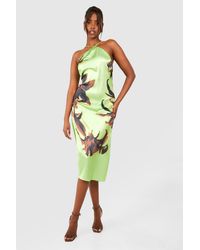 Boohoo - Floral Halterneck Midi Slip Dress - Lyst
