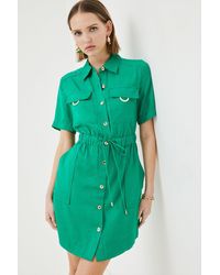 Karen Millen - Petite Linen Viscose Woven Mini Dress - Lyst