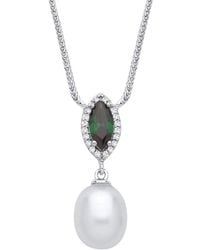 Jewelco London - Cream Oval Pearl Cz Cats Eyes Halo Necklace 16" - Lyst