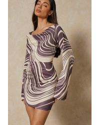 MissPap - Marble Print Satin Cowl Neck Mini Dress - Lyst