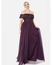 Maya Deluxe - Bardot Embellished Maxi Dress - Lyst