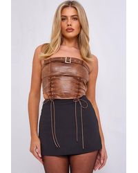Stylewise - Faux Leather Corset Bandeau Buckle Detail Crop Top - Lyst