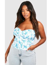 Boohoo - Plus Porcelain Ruched Bust Bengaline Corset Top - Lyst