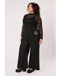 Hell Bunny - Celeste High Waist Wide Leg Sun Moon Embroidered Trousers - Lyst