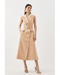 KarenMillen - Tailored Compact Stretch Double Breasted Belted Midi Dress - Lyst