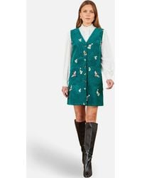 Yumi' - Crane Embroidery Button Up Pinafore Dress - Lyst