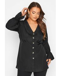 Yours - Black Long Sleeve Button Blouse - Lyst