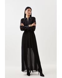 Karen Millen - Petite Sheer Woven Maxi Shirt Dress - Lyst