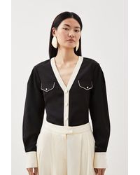 Karen Millen - Contrast Twill Long Sleeve Button Up Woven Shirt - Lyst