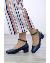 AJVANI - Mid Block Heel Ankle Strap Buckle Comfort Court Shoes - Lyst