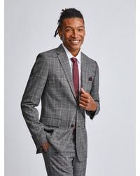 Burton - Grey And Burgundy Check Slim Fit Suit Jacket - Lyst