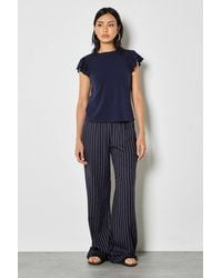 Apricot - Pinstripe Linen Blend Wide-Leg Trousers - Lyst