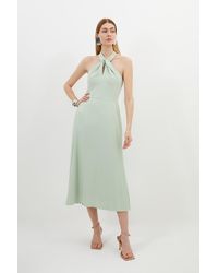 Karen Millen - Soft Tailored Halter Tie Neck Pleat Detail Midi Dress - Lyst