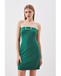 Karen Millen - Ponte Embellished Buckle Detail Jersey Mini Dress - Lyst