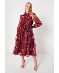 Oasis - Berry Floral Organza Belted Midi Shirt Dress - Lyst
