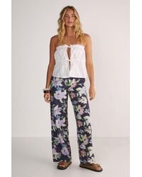 Nasty Gal - Floral Print Denim Wide Leg Jean - Lyst