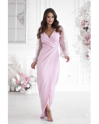 Love Lace - Sequin Long Sleeve Maxi Dress With Slit & Side Slit - Lyst
