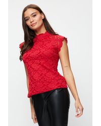 Dorothy Perkins - Red Scallop Lace Top - Lyst