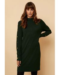 Wallis - Tall Green Button Detail Funnel Knitted Tunic - Lyst