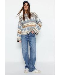 WOVCOR - Geo Pattern Crew Neck Knit Jumper - Lyst