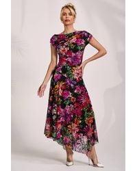 Jolie Moi - Asymmetric Draped Print Lace Maxi Dress - Lyst
