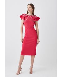 Karen Millen - Petite Embellished Stretch Woven Midi Dress - Lyst