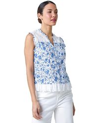 Roman - Cotton Floral Print Broderie Crinkle Blouse - Lyst