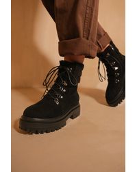 Where's That From - 'heidi' Platform Lace Up Boot With Side Zip And Faux Wool Detail Around The Ankle - Lyst