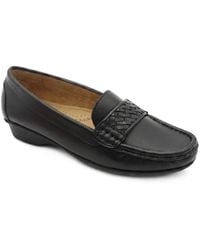 Pavers - Leather Heeled Moccasins With Woven Detail - Lyst