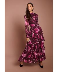 Coast - Printed Long Sleeve Pleated Tiered Midaxi Dress - Lyst
