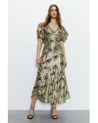 Warehouse - Sparkle Floral Plunge Neck Drape Sleeve Maxi Dress - Lyst