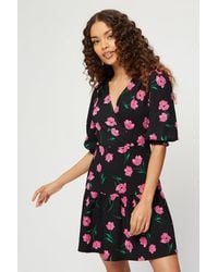 Dorothy Perkins - Petite Pink Floral Wrap Over Mini Dress - Lyst