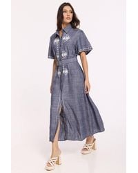 Liquorish - Linen Blend Embroidered Midi Dress - Lyst