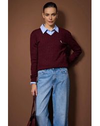 WOVCOR - Embroidered Motif V-Neck Cable Knit Jumper - Lyst