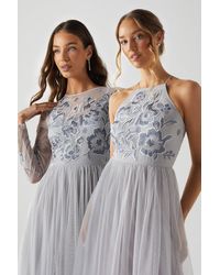Coast - Floral Halterneck Embroidered Bodice Bridesmaids Maxi Dress - Lyst