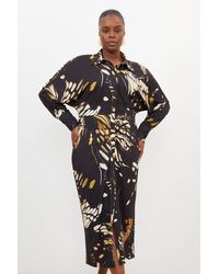 Karen Millen - Plus Size Butterfly Print Jersey Crepe Maxi Shirt Dress - Lyst